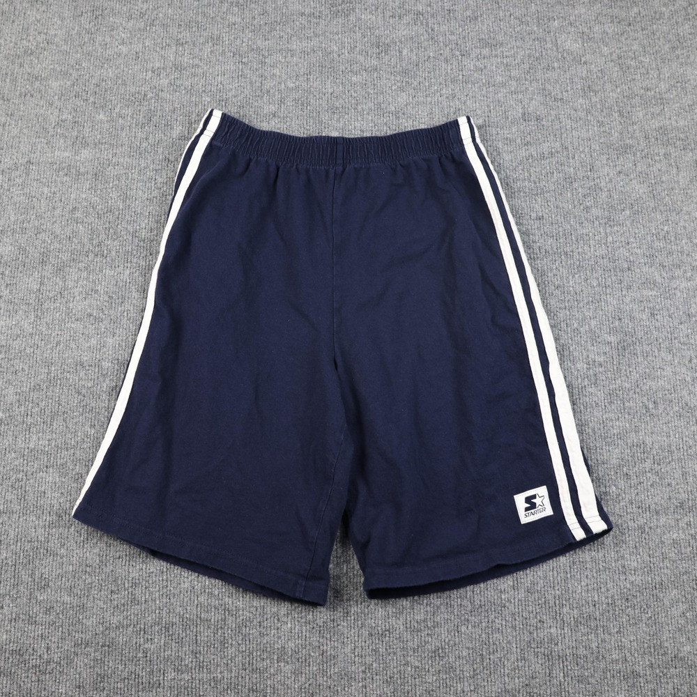Starter Shorts Boys XL 14/16 Navy Athletic Cotton Double Stripe Elastic Waist
